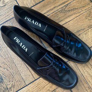 Mens Prada Penny Loafers Black Patent Leather